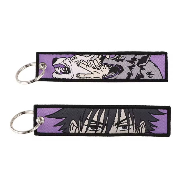 Shadow Wolf Anime Keychain Tag – Double-Sided Embroidered