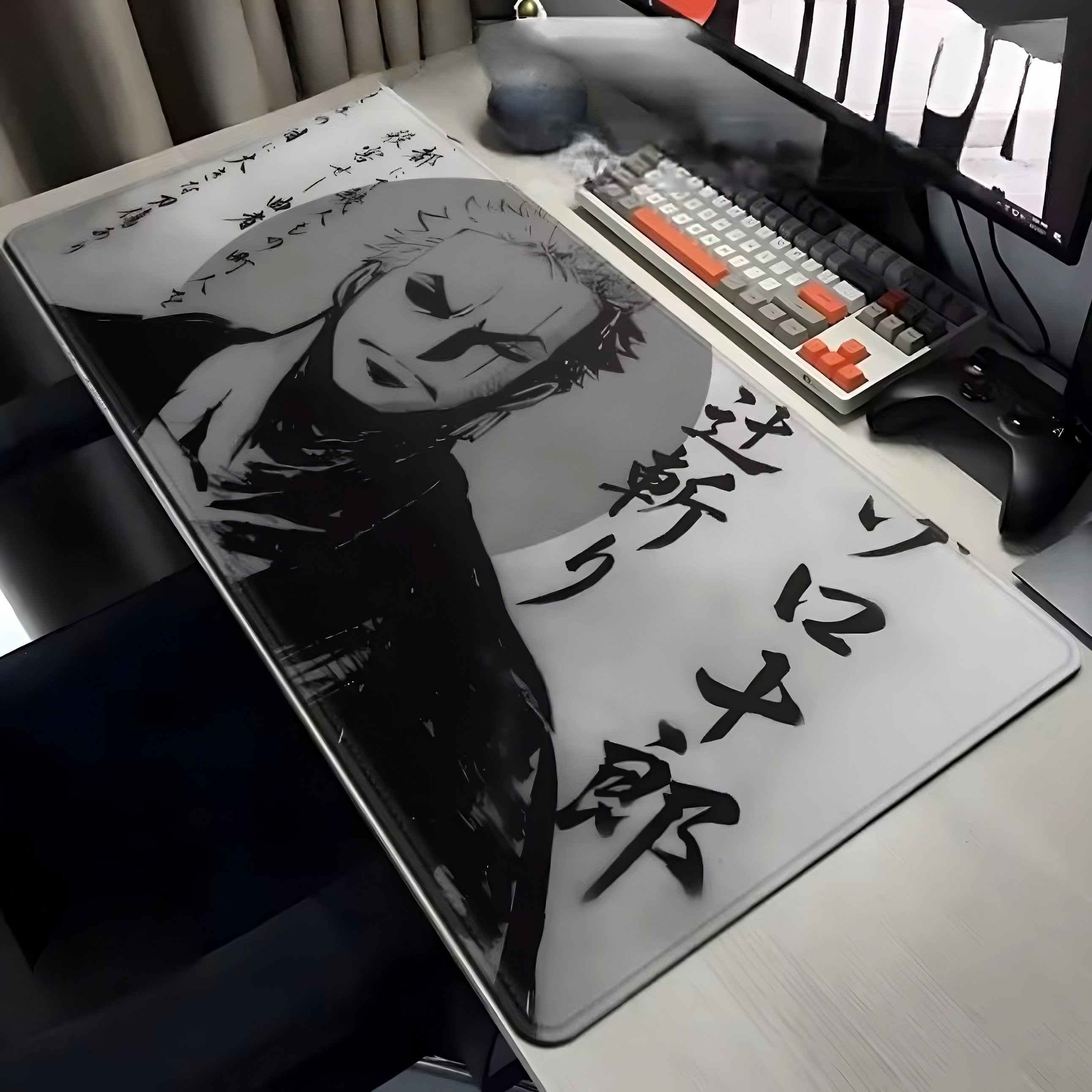 Green Swordsman Anime Gaming Mousepad – Large Anti-Slip Desk Mat