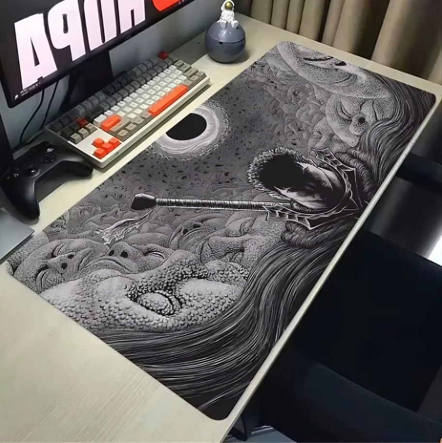 Grey Swordsman Anime Gaming Mousepad – Large Anti-Slip Desk Mat
